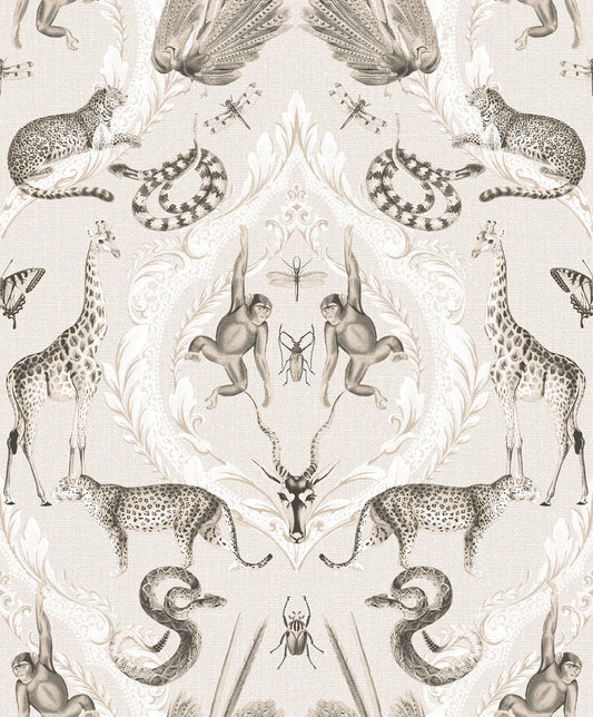 Bazaar Animal Damask Wallpaper - Beige - Galerie - G78309 - Premier Wallcovering