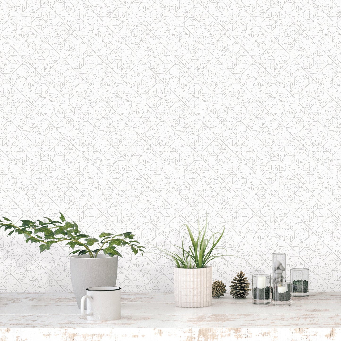 Bazaar Geo Tile Wallpaper - Grey / White - Galerie - G78336 - Premier Wallcovering