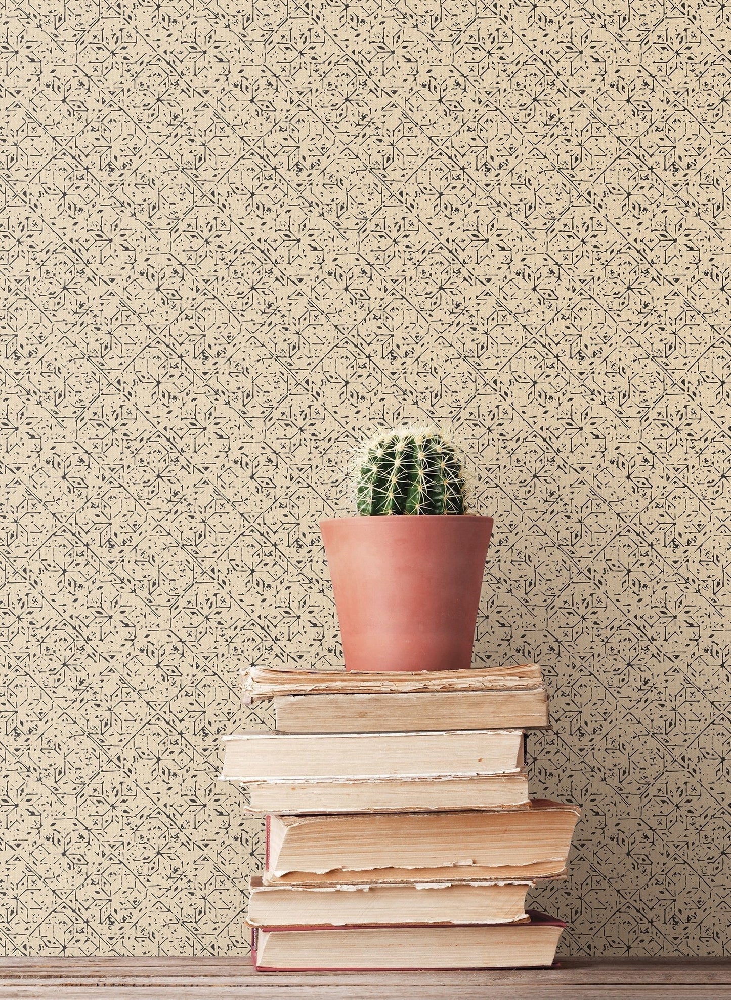 Bazaar Geo Tile Wallpaper - Black / Cream - Galerie - G78335 - Premier Wallcovering