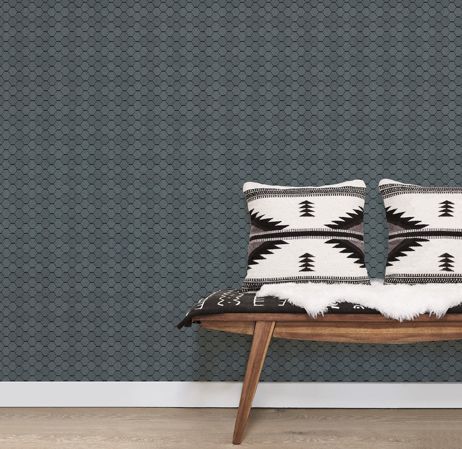 Bazaar Honey Comb Wallpaper - Petrol / Black - Galerie - G78294 - Premier Wallcovering
