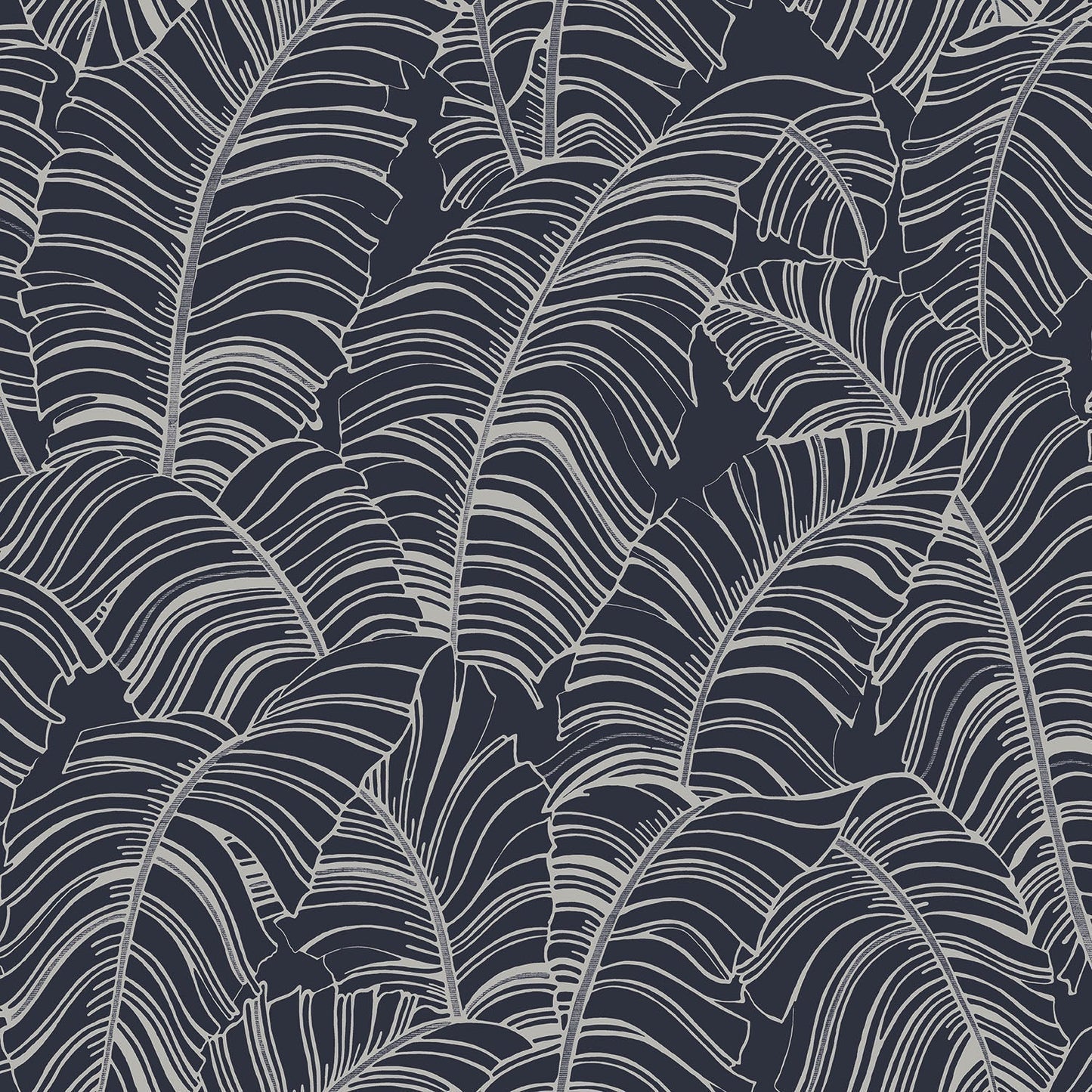 Bazaar Palm Leaves Wallpaper - Navy / Silver - Galerie - G78299 - Premier Wallcovering
