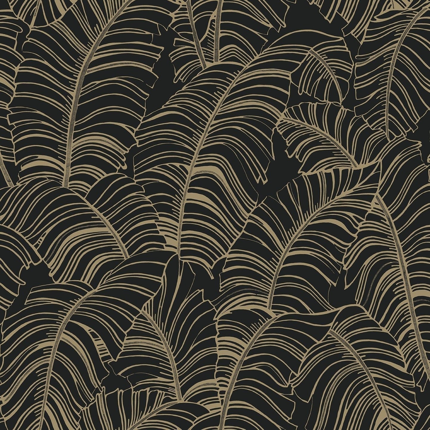 Bazaar Palm Leaves Wallpaper - Black / Gold - Galerie - G78301 - Premier Wallcovering