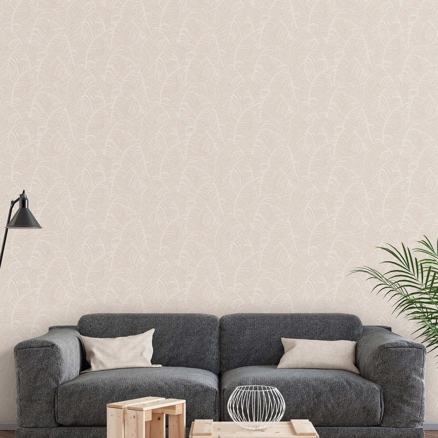 Bazaar Palm Leaves Wallpaper - Beige / White - Galerie - G78300 - Premier Wallcovering