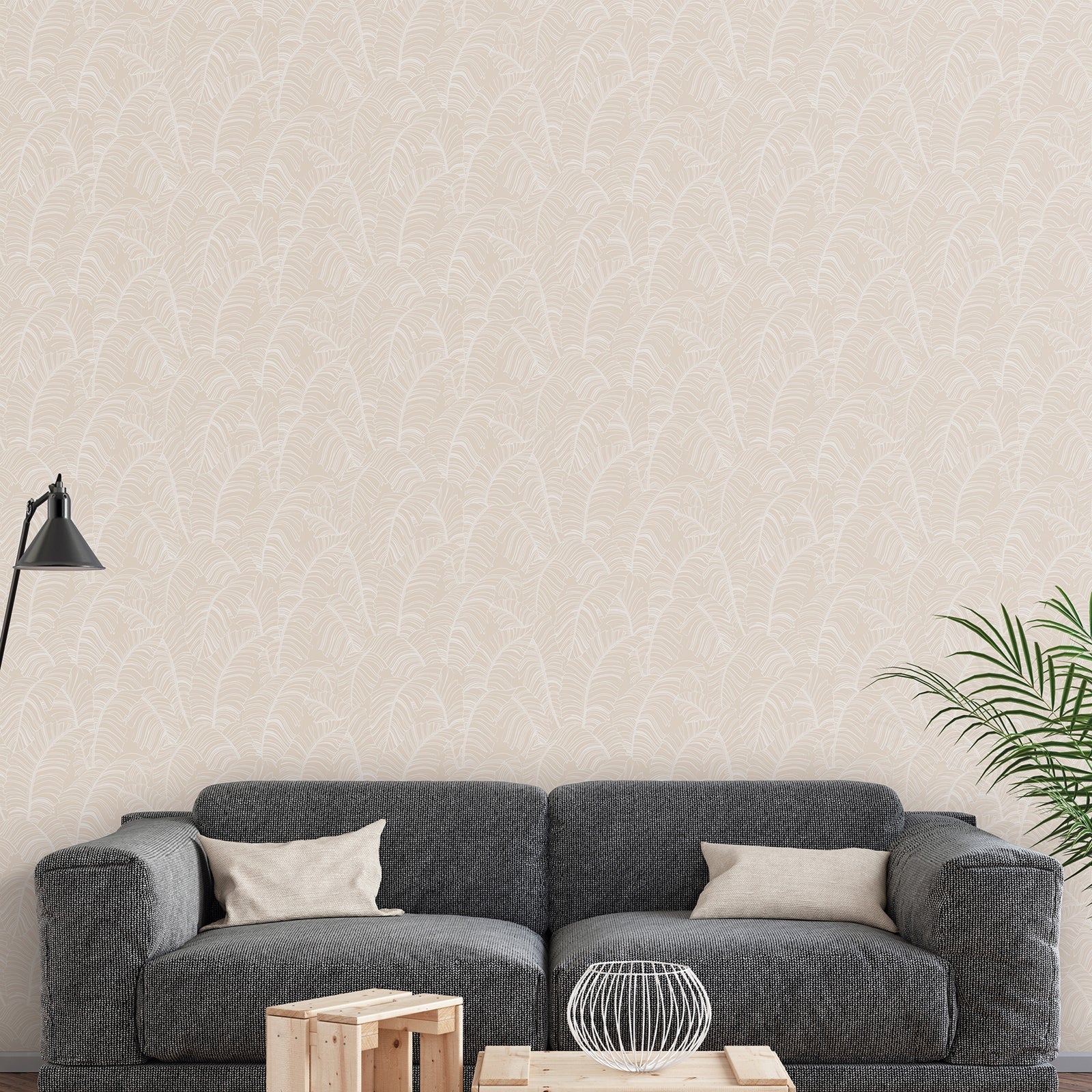 Bazaar Palm Leaves Wallpaper - Beige / White - Galerie - G78300 - Premier Wallcovering
