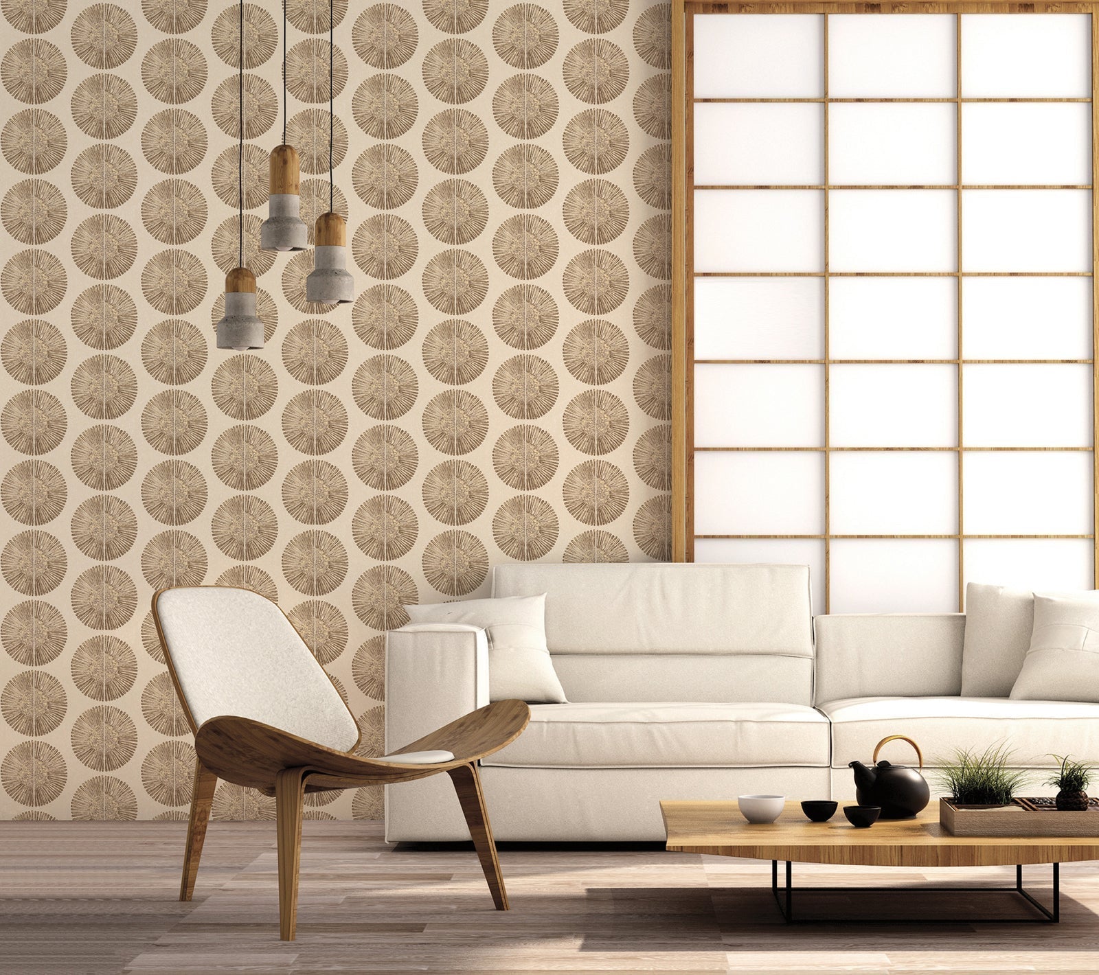 Bazaar Tribal Circles Wallpaper - Sand / Brown - Galerie - G78332 - Premier Wallcovering
