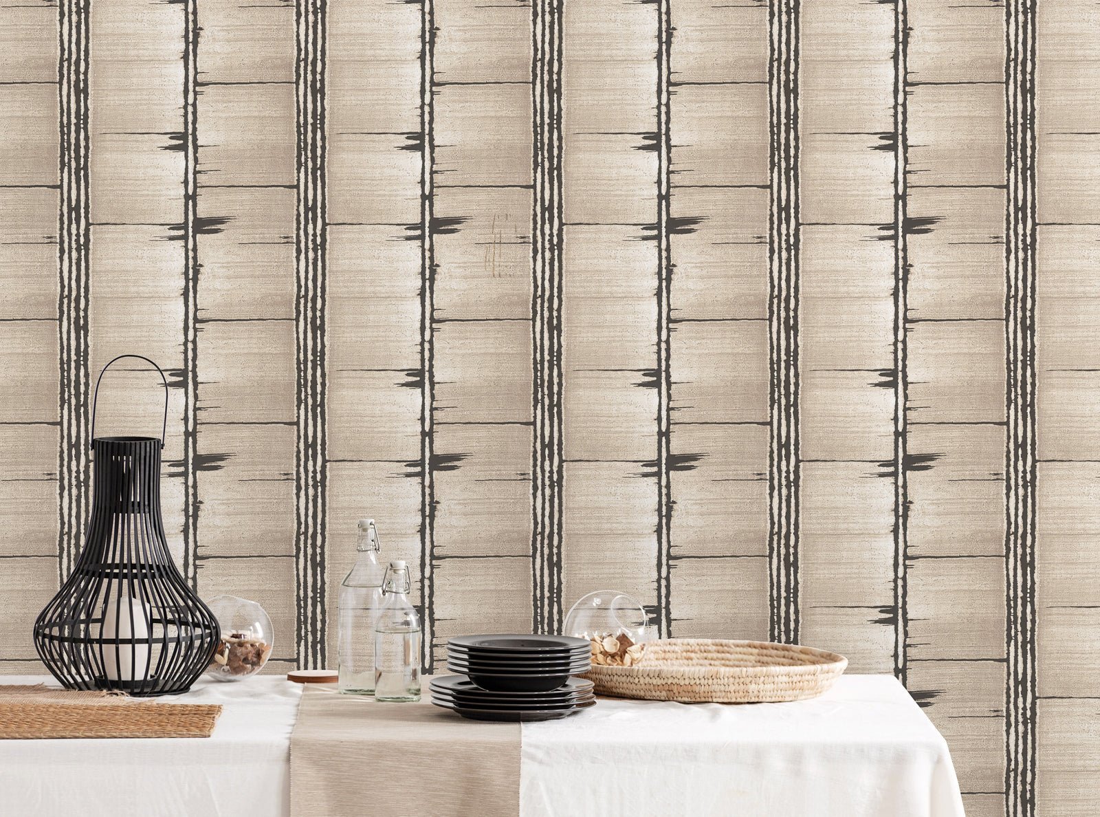 Bazaar Tribal Panels Wallpaper - Neutral / Black - Galerie - G78285 - Premier Wallcovering