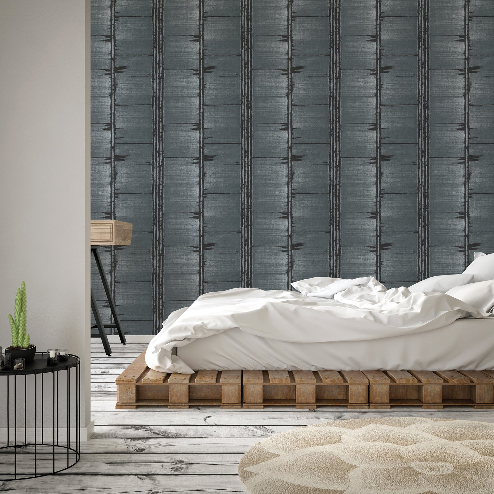 Bazaar Tribal Panels Wallpaper - Metallic Blue - Galerie - G78284 - Premier Wallcovering