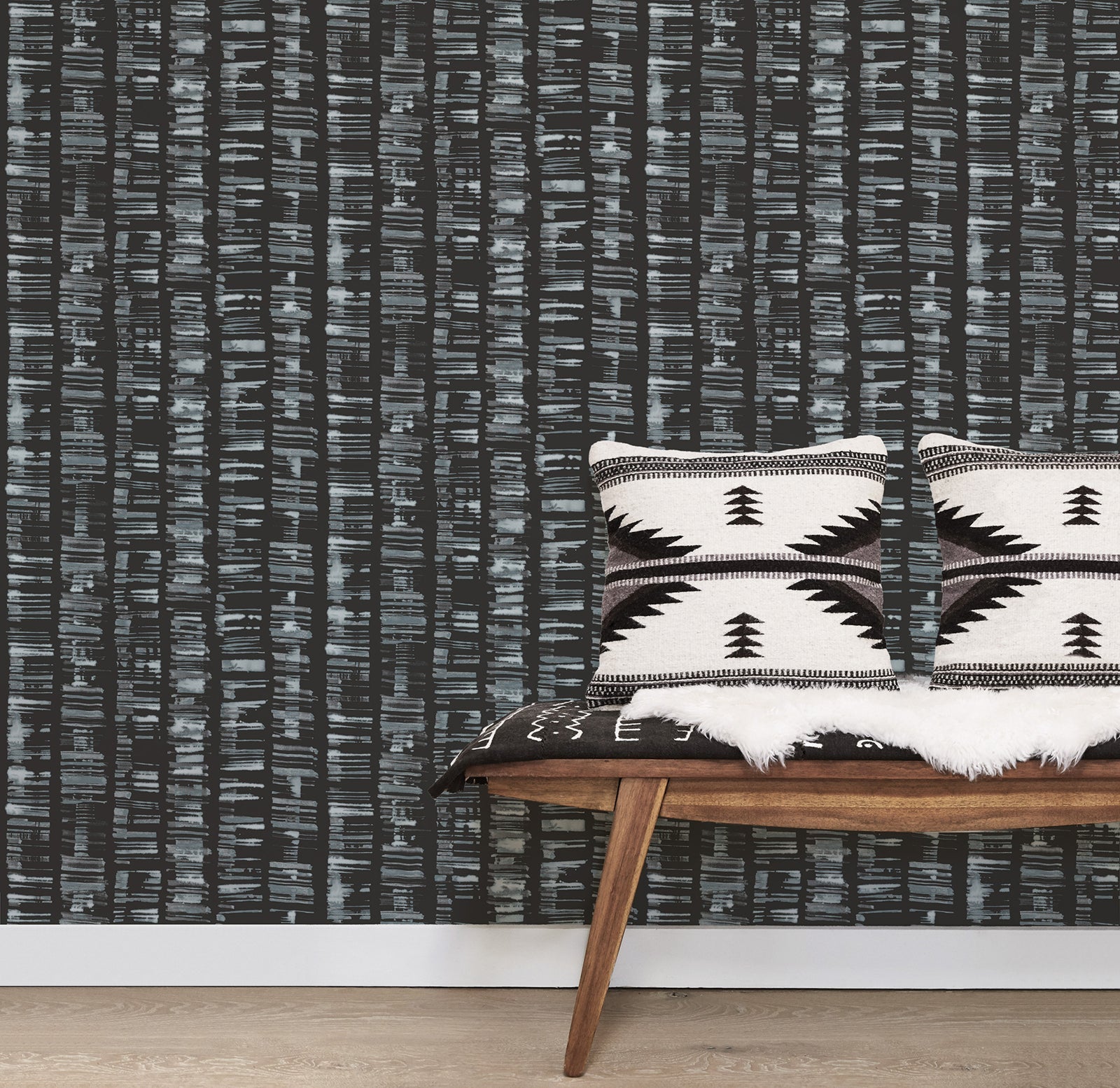 Bazaar Tribal Sketch Wallpaper - Charcoal / Duck Egg - Galerie - G78282 - Premier Wallcovering