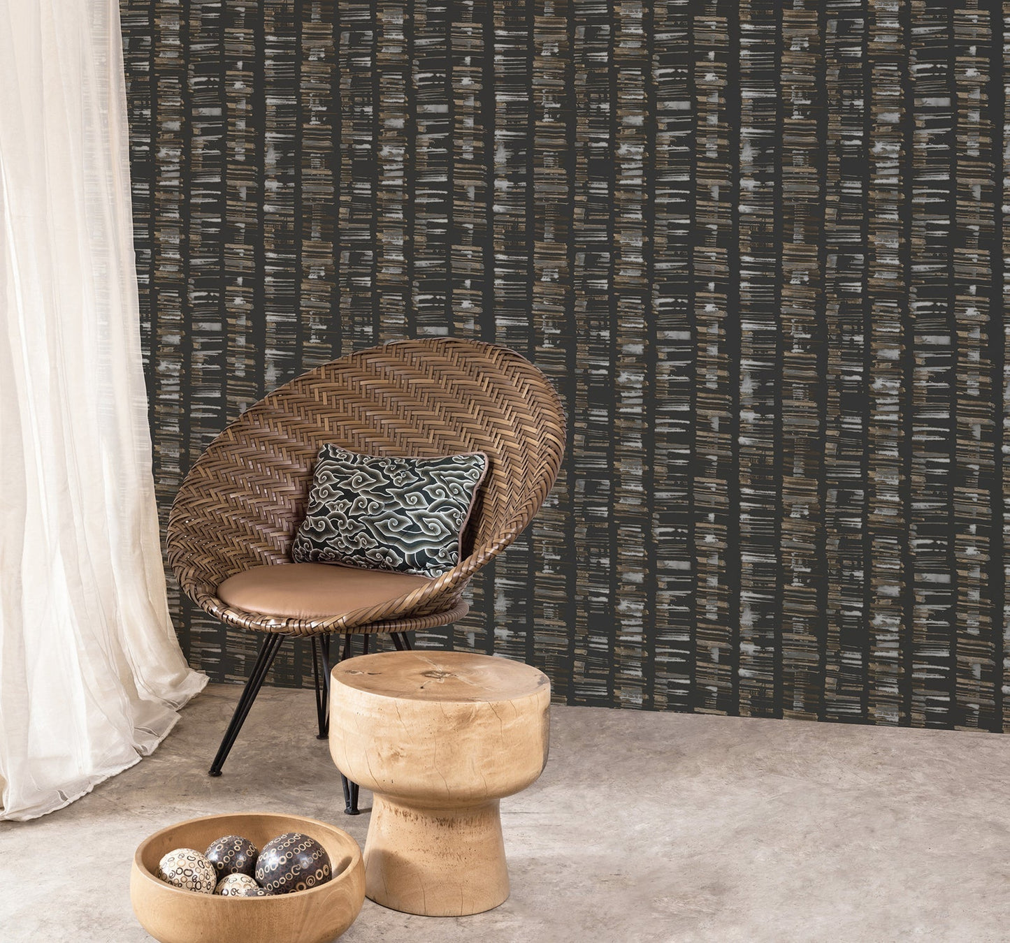 Bazaar Tribal Sketch Wallpaper - Deep Brown - Galerie - G78281 - Premier Wallcovering