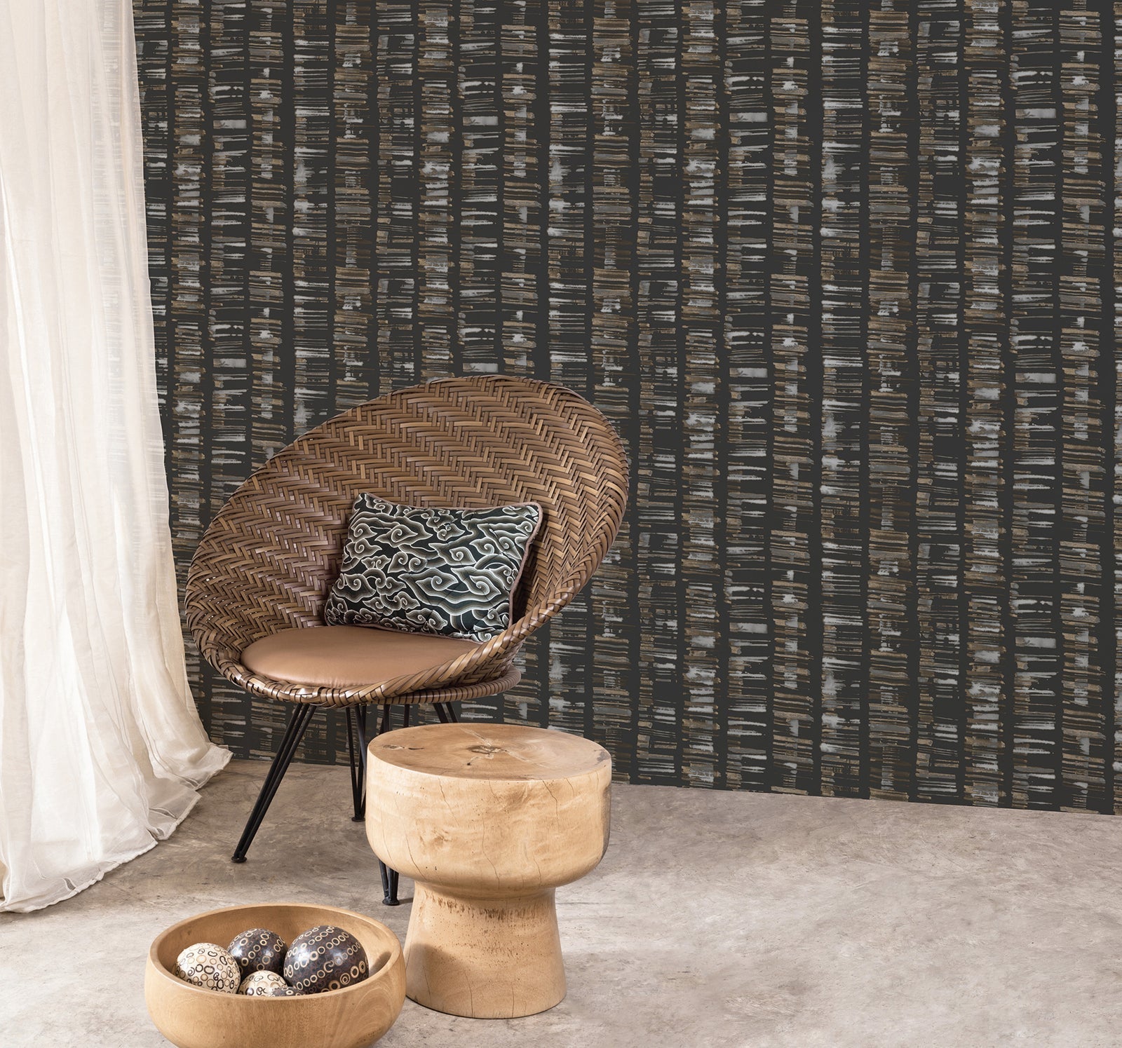 Bazaar Tribal Sketch Wallpaper - Deep Brown - Galerie - G78281 - Premier Wallcovering