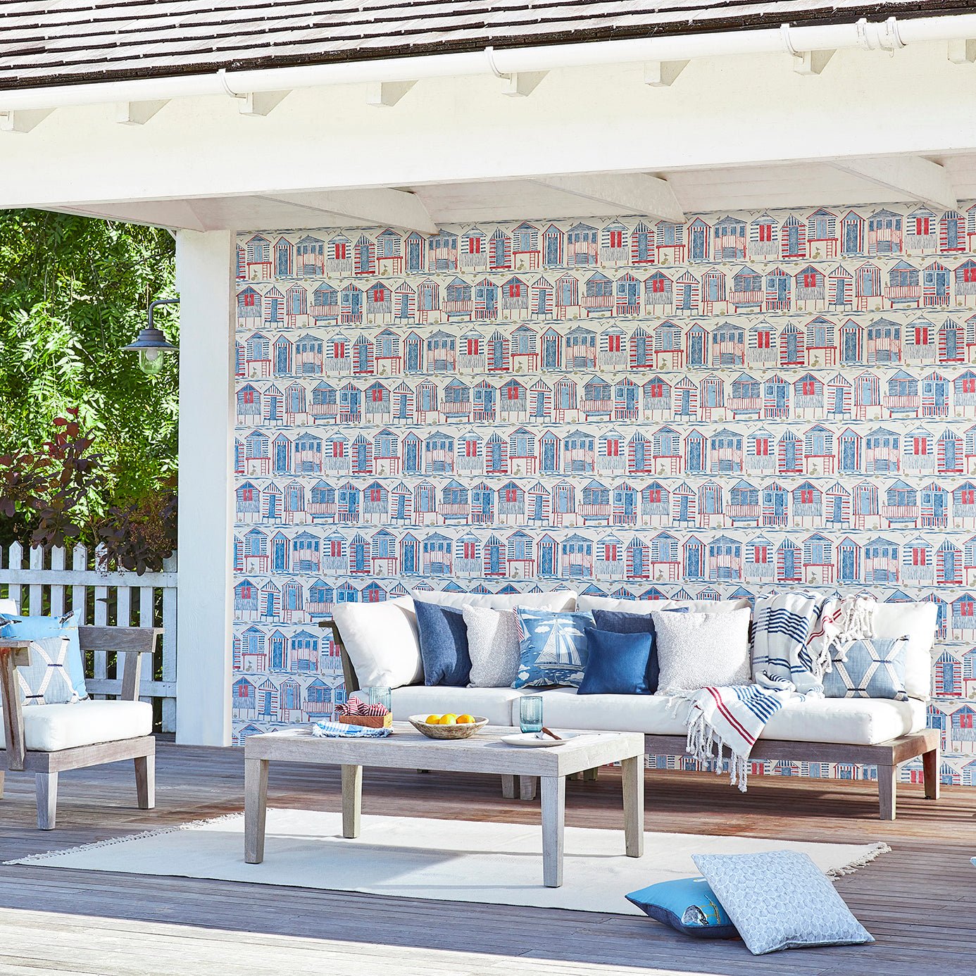 Beach Huts Wallpaper - Marine - Sanderson - DCOA216560 - Premier Wallcovering