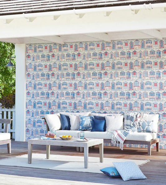 Beach Huts Wallpaper - Marine - DCOA216560 - Sanderson - Premier Wallcovering