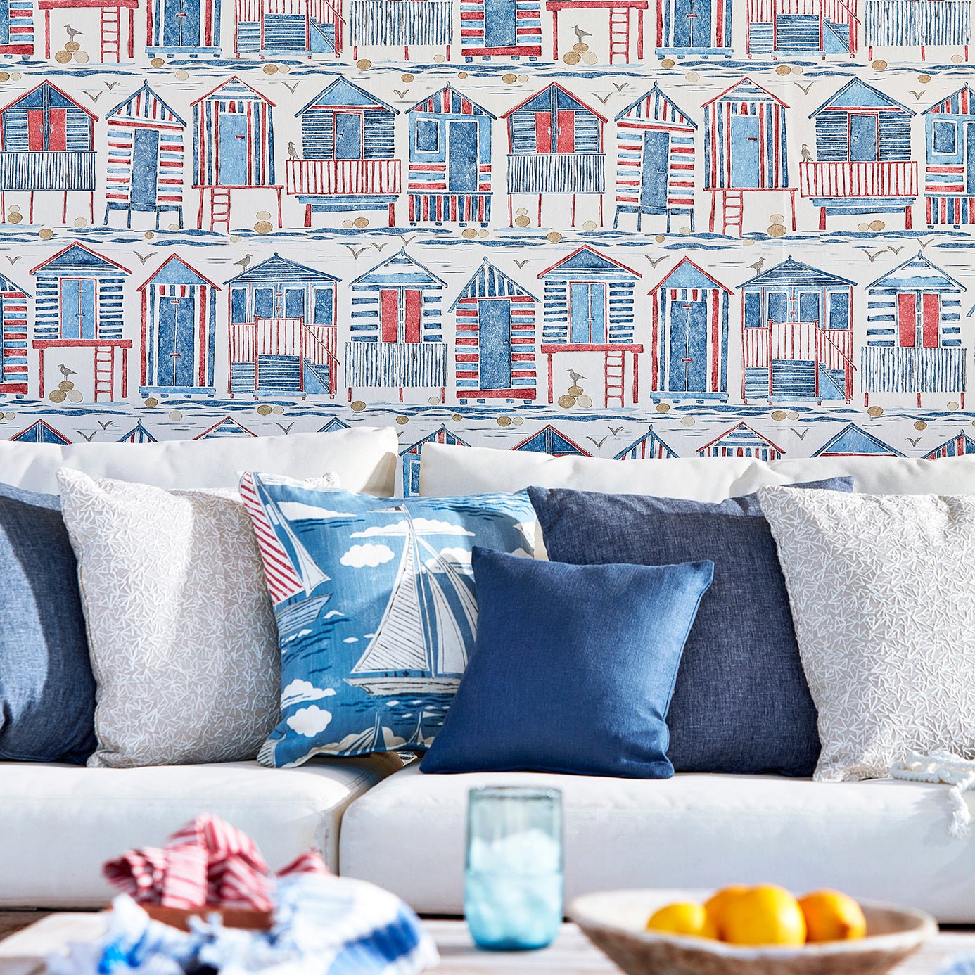 Beach Huts Wallpaper - Marine - Sanderson - DCOA216560 - Premier Wallcovering