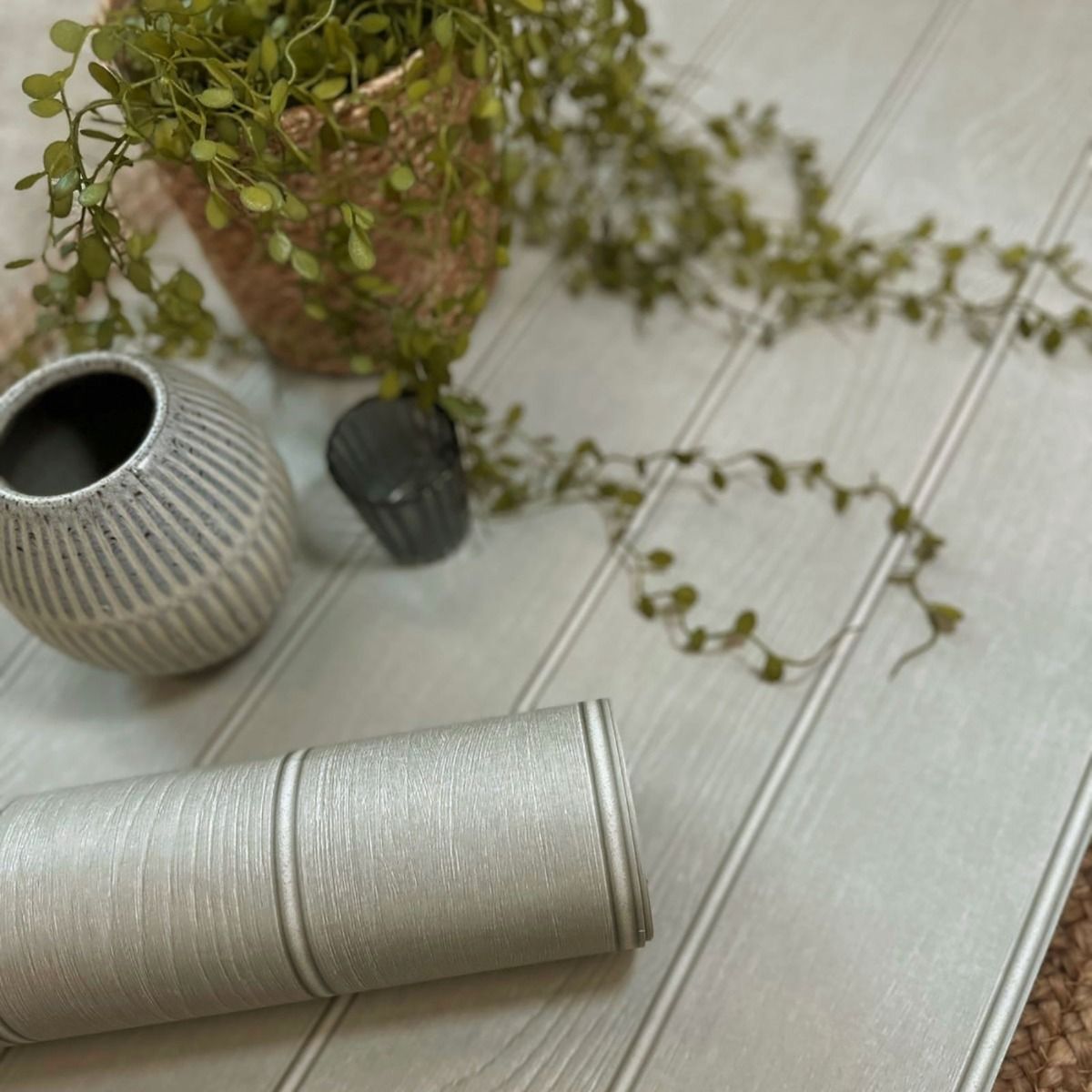 Beaded Wood Panel Wallpaper - Grey - Belgravia - 5913 - Premier Wallcovering