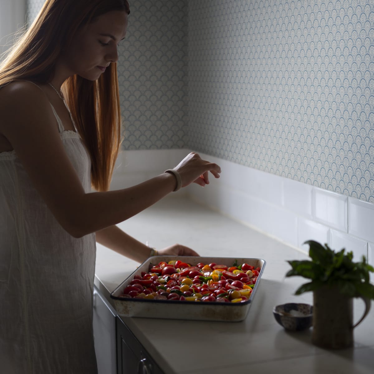 Beata Wallpaper - Misty Blue - Sandberg - S10235 - Premier Wallcovering