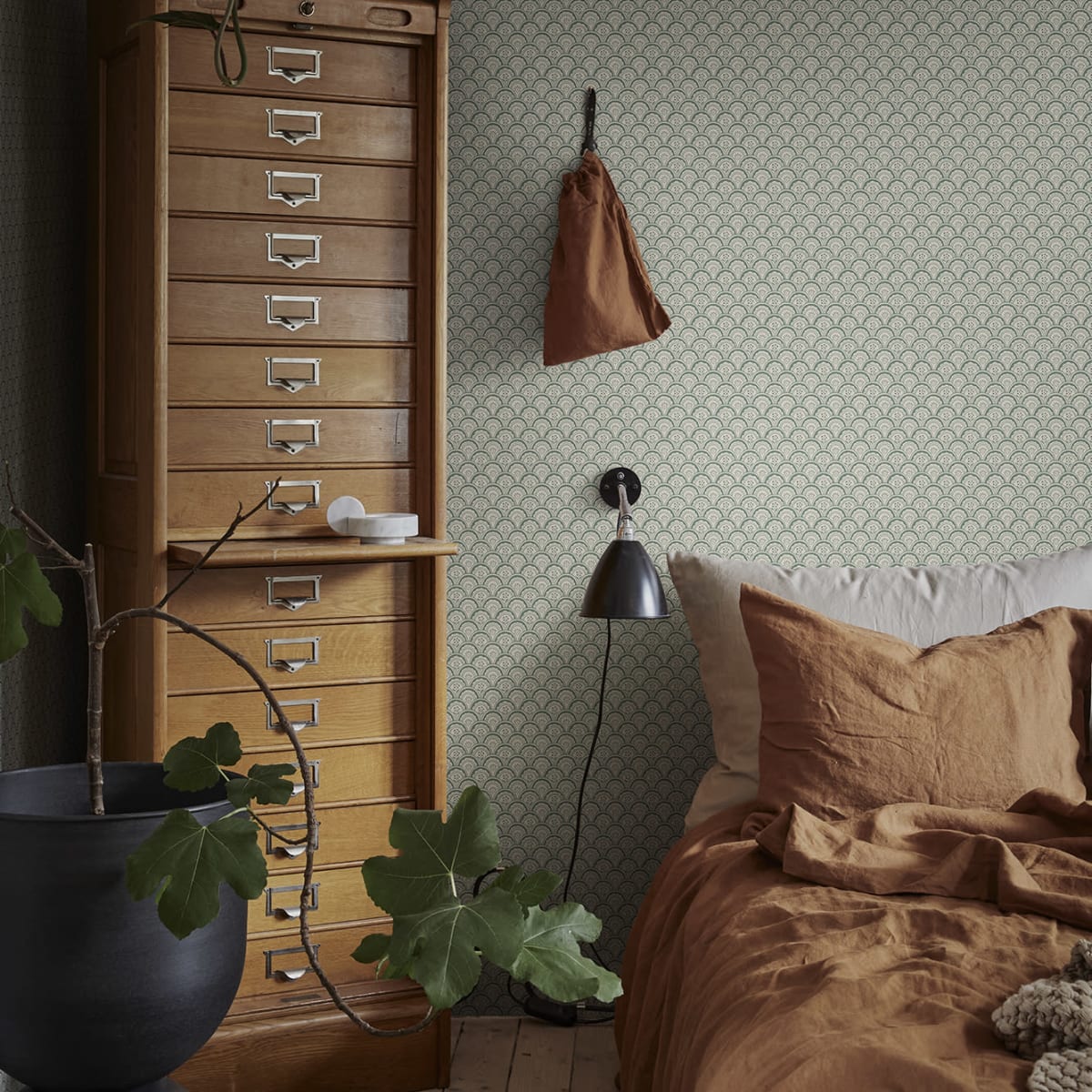 Beata Wallpaper - Moss Green - Sandberg - S10236 - Premier Wallcovering