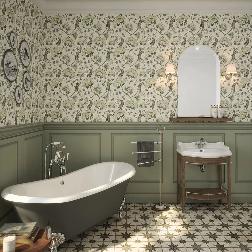 Beaumont Wallpaper - Olive and Sage Green on Ecru - LAN100109 - Lucie Annabel - Premier Wallcovering