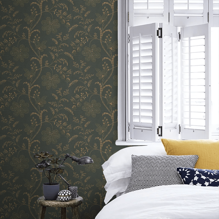 Bedford Square Wallpaper - Metallic Gold / Charcoal - Little Greene - 0273BEEBONY - Premier Wallcovering