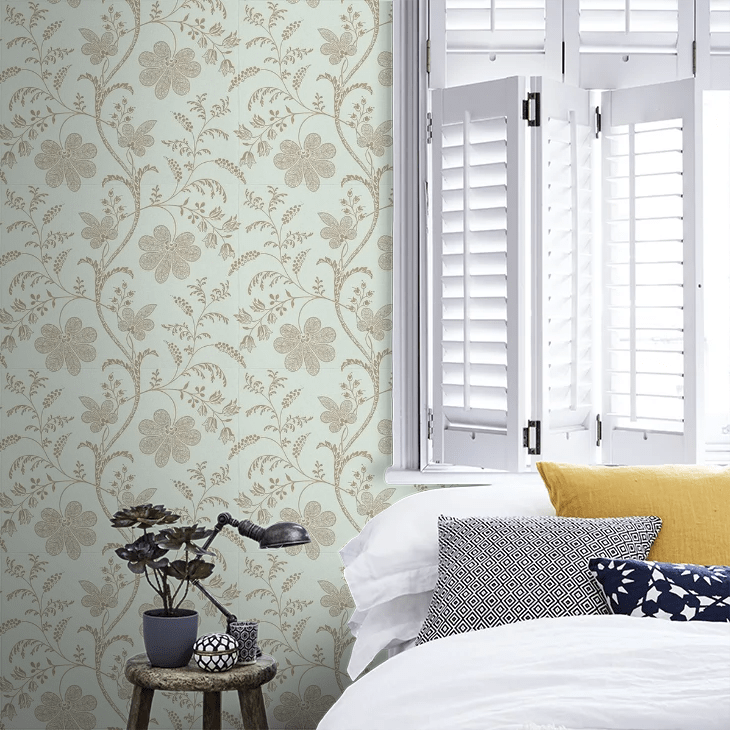 Bedford Square Wallpaper - Duck Egg / Gold - Little Greene - 0273BELARIM - Premier Wallcovering
