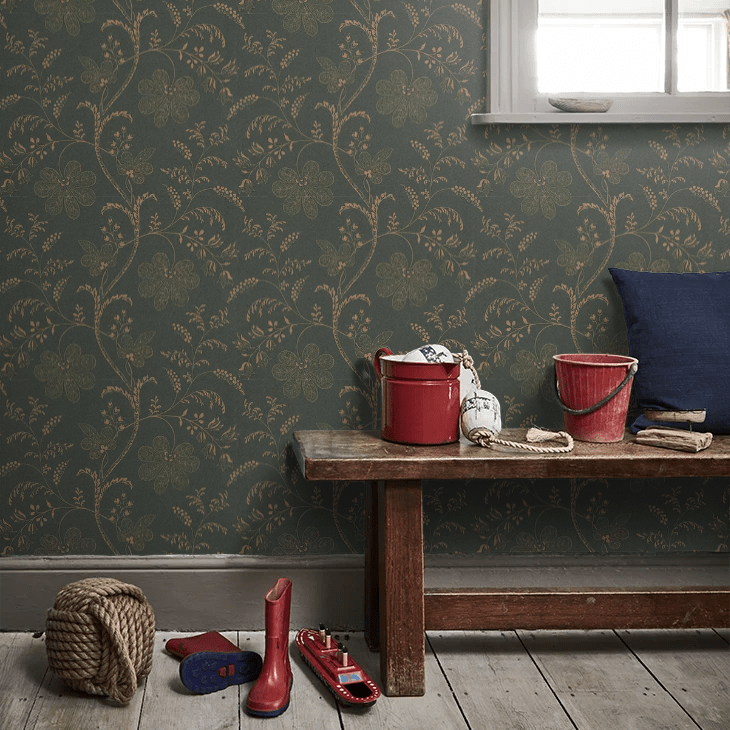 Bedford Square Wallpaper - Metallic Gold / Charcoal - Little Greene - 0273BEEBONY - Premier Wallcovering