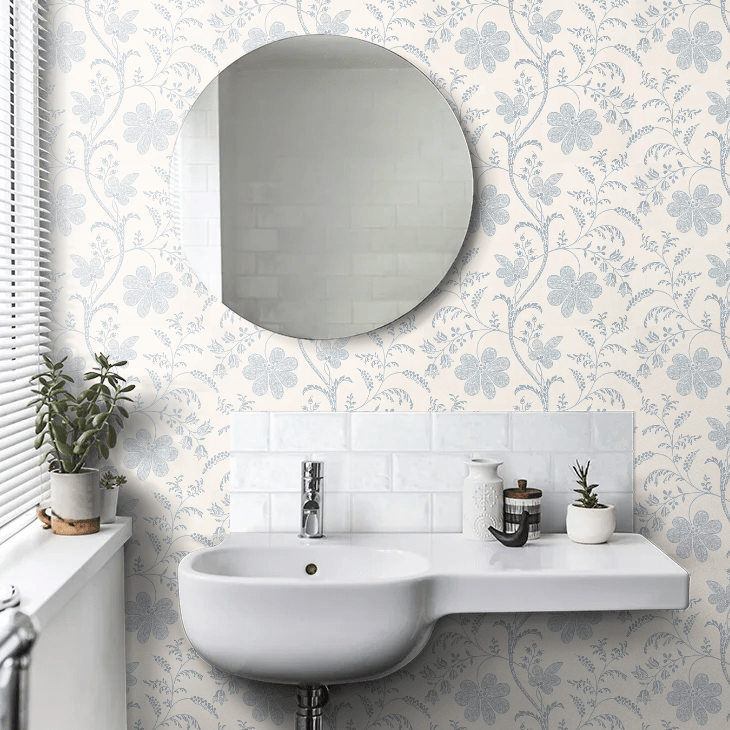 Bedford Square Wallpaper - China Blue / White - Little Greene - 0273BEPORCE - Premier Wallcovering