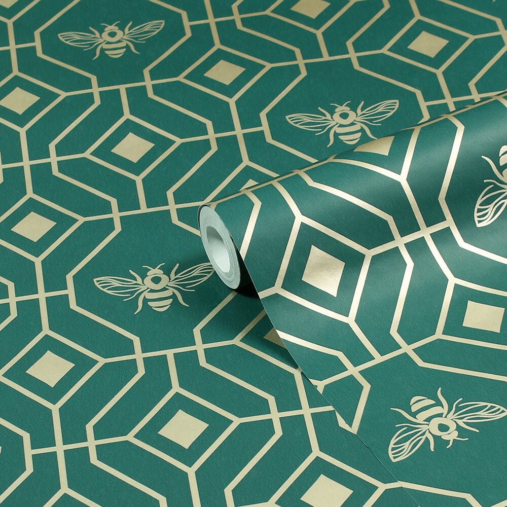 Bee Deco Gold Foil Wallpaper - Emerald - Furn - BEEDECO/WP1/EME - Premier Wallcovering