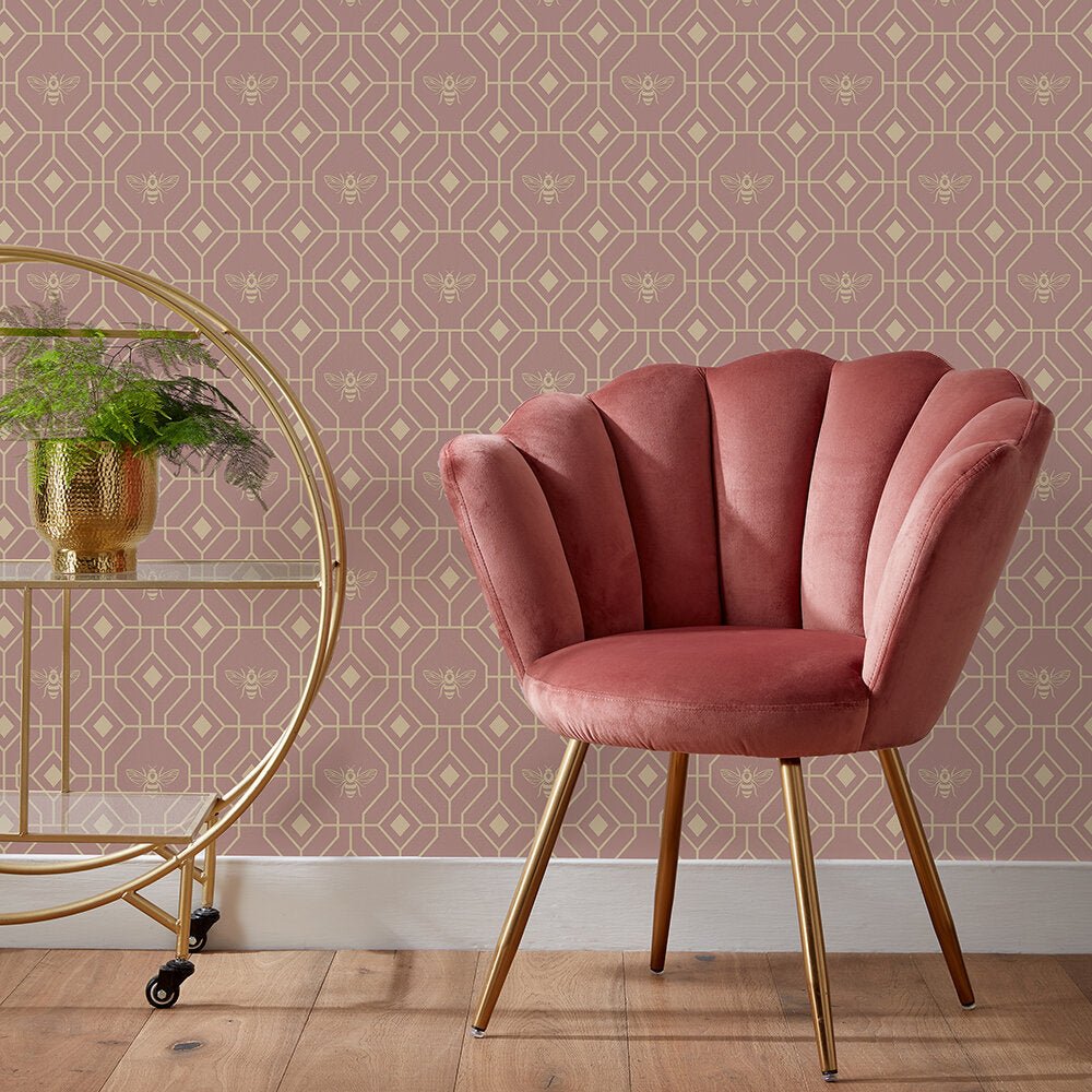 Bee Deco Gold Foil Wallpaper - Blush - Furn - BEEDECO/WP1/BLS - Premier Wallcovering