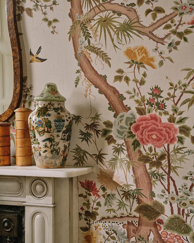 Belmont Wallcovering Wallpaper - Pink/Green - Colefax & Fowler - W7031-01 - Premier Wallcovering