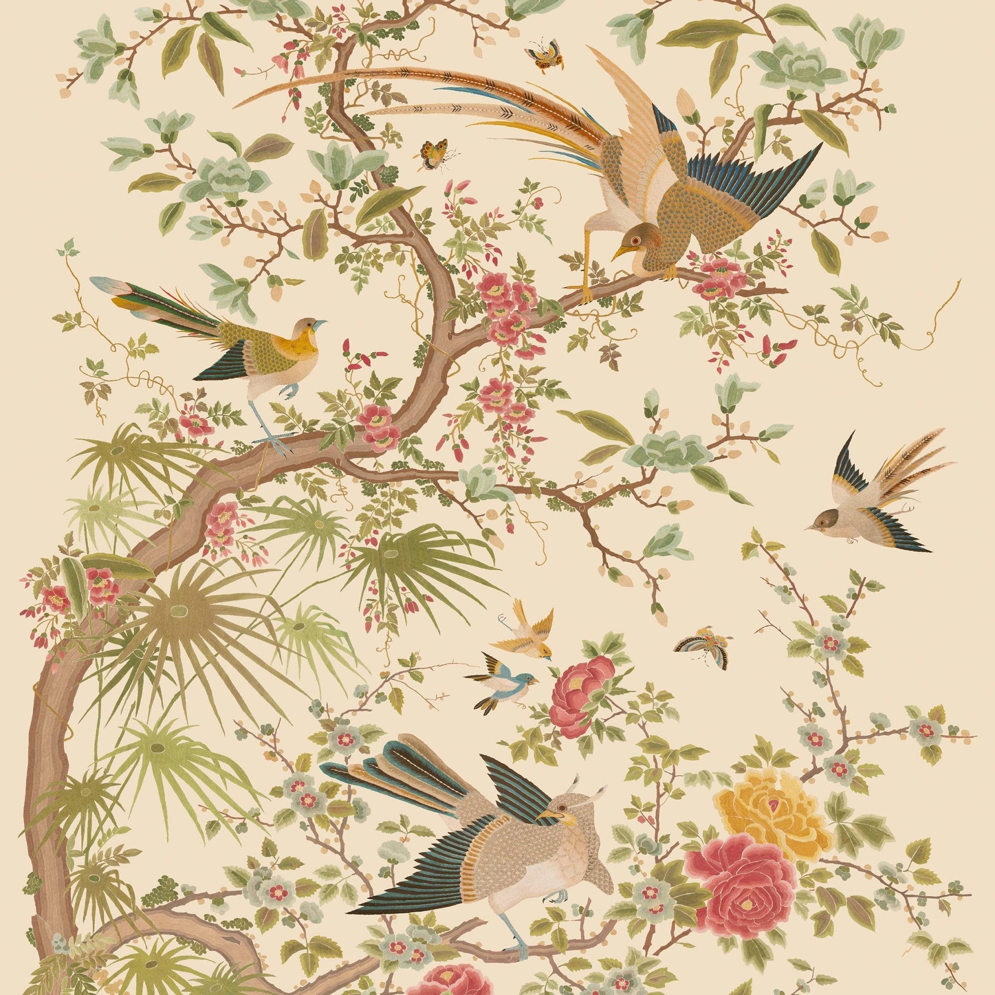 Belmont Wallcovering Wallpaper - Pink/Green - Colefax & Fowler - W7031-01 - Premier Wallcovering