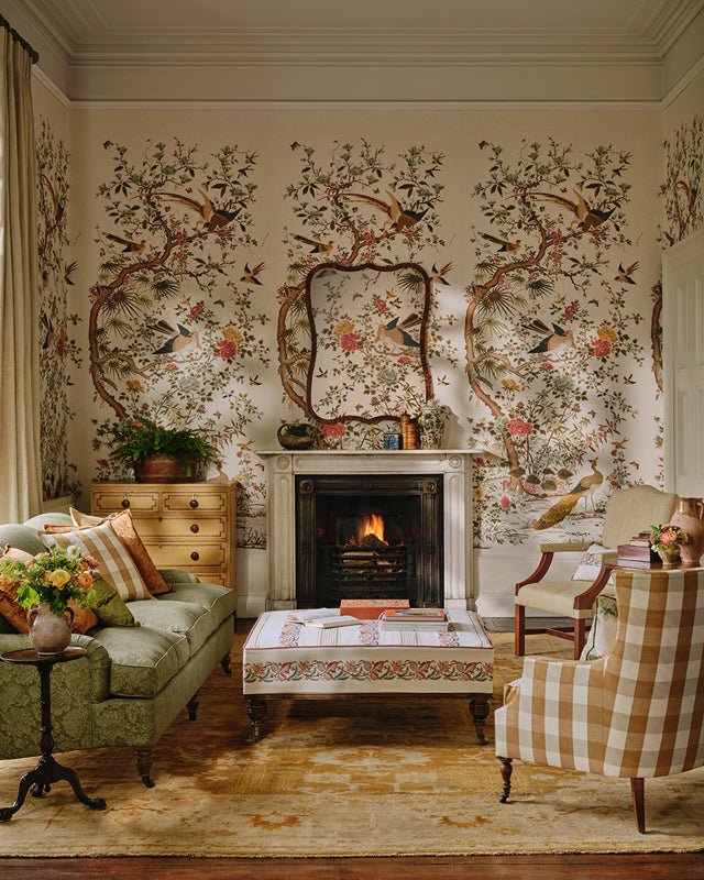 Belmont Wallcovering Wallpaper - Pink/Green - Colefax & Fowler - W7031-01 - Premier Wallcovering