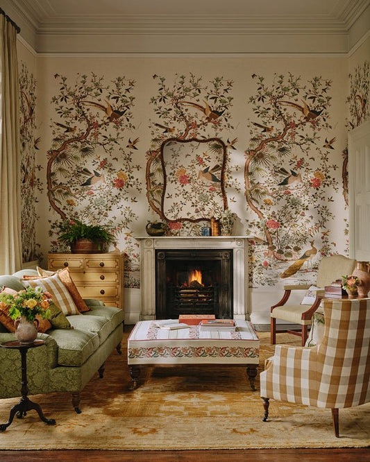 Belmont Wallcovering Wallpaper - Pink/Green - Colefax & Fowler - W7031-01 - Premier Wallcovering