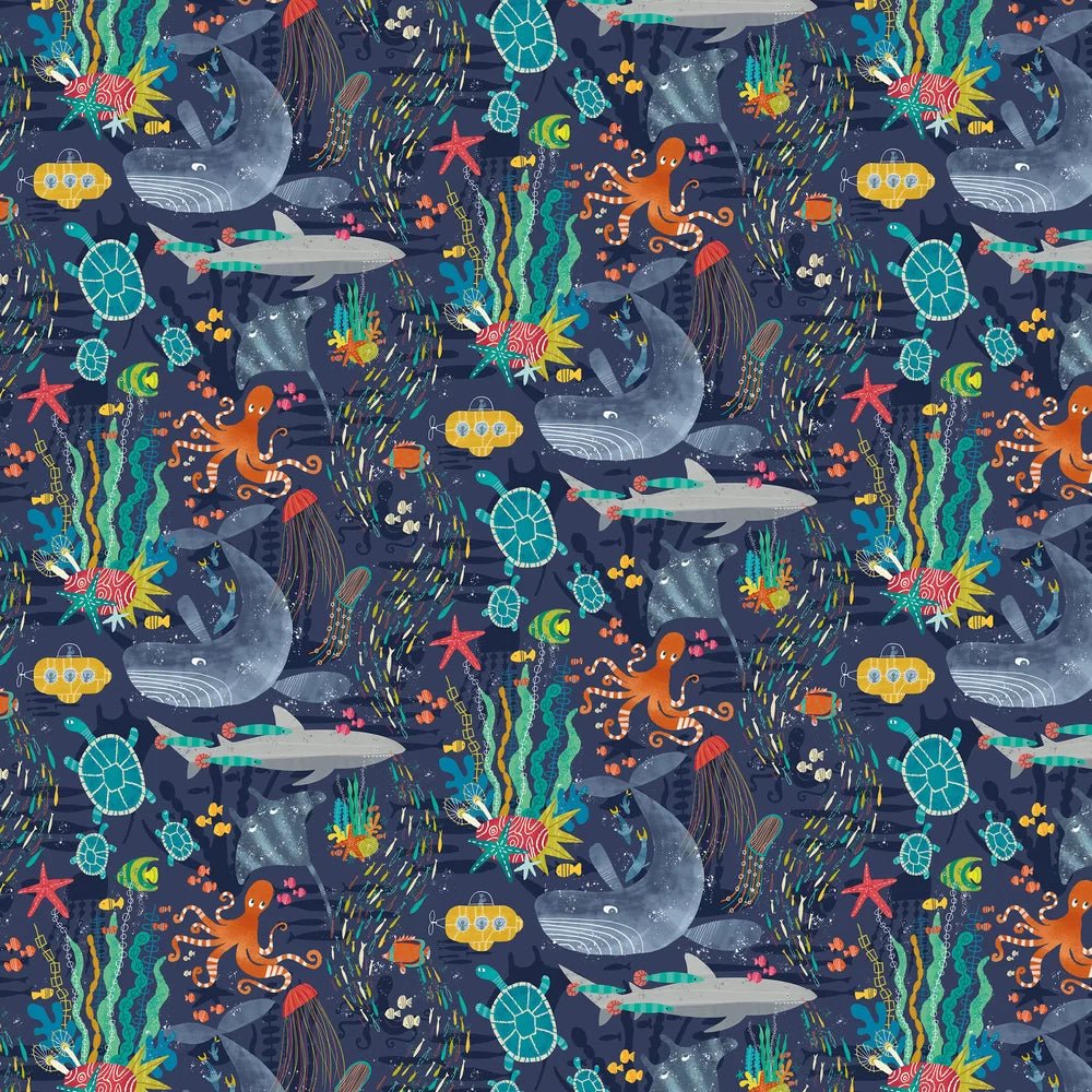 Beneath The Waves Wallpaper - Prussian - Ohpopsi - WGU50130W - Premier Wallcovering