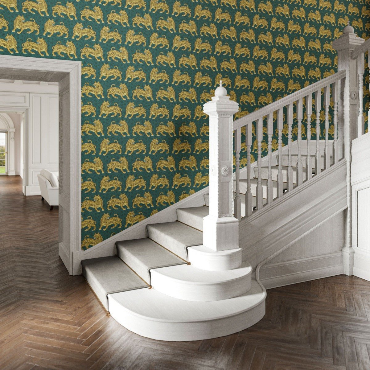 Bengal Wallpaper - Teal - Warner House - Premier Wallcovering