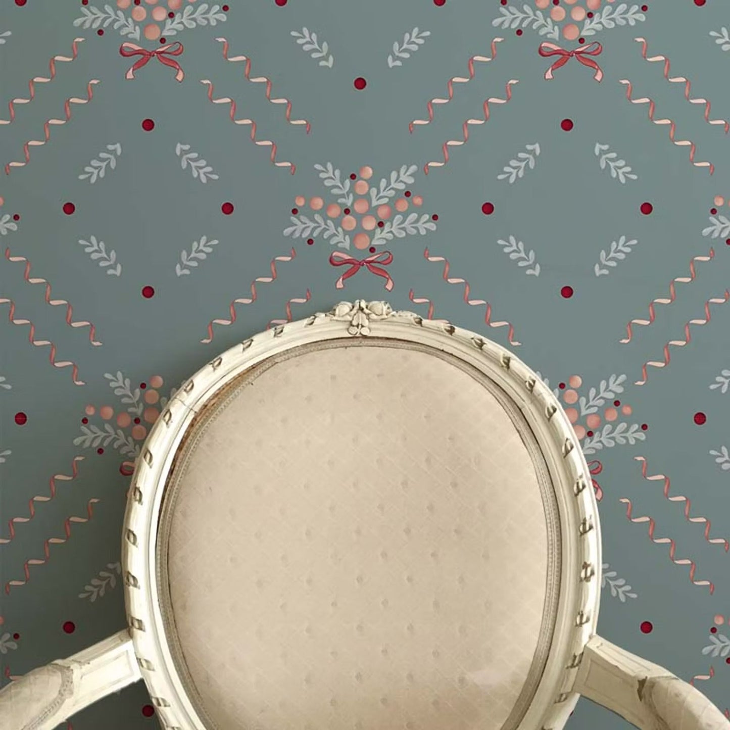 Berries and Bows Wallpaper - Blue - Ottoline - W/BB/101/2 - Premier Wallcovering