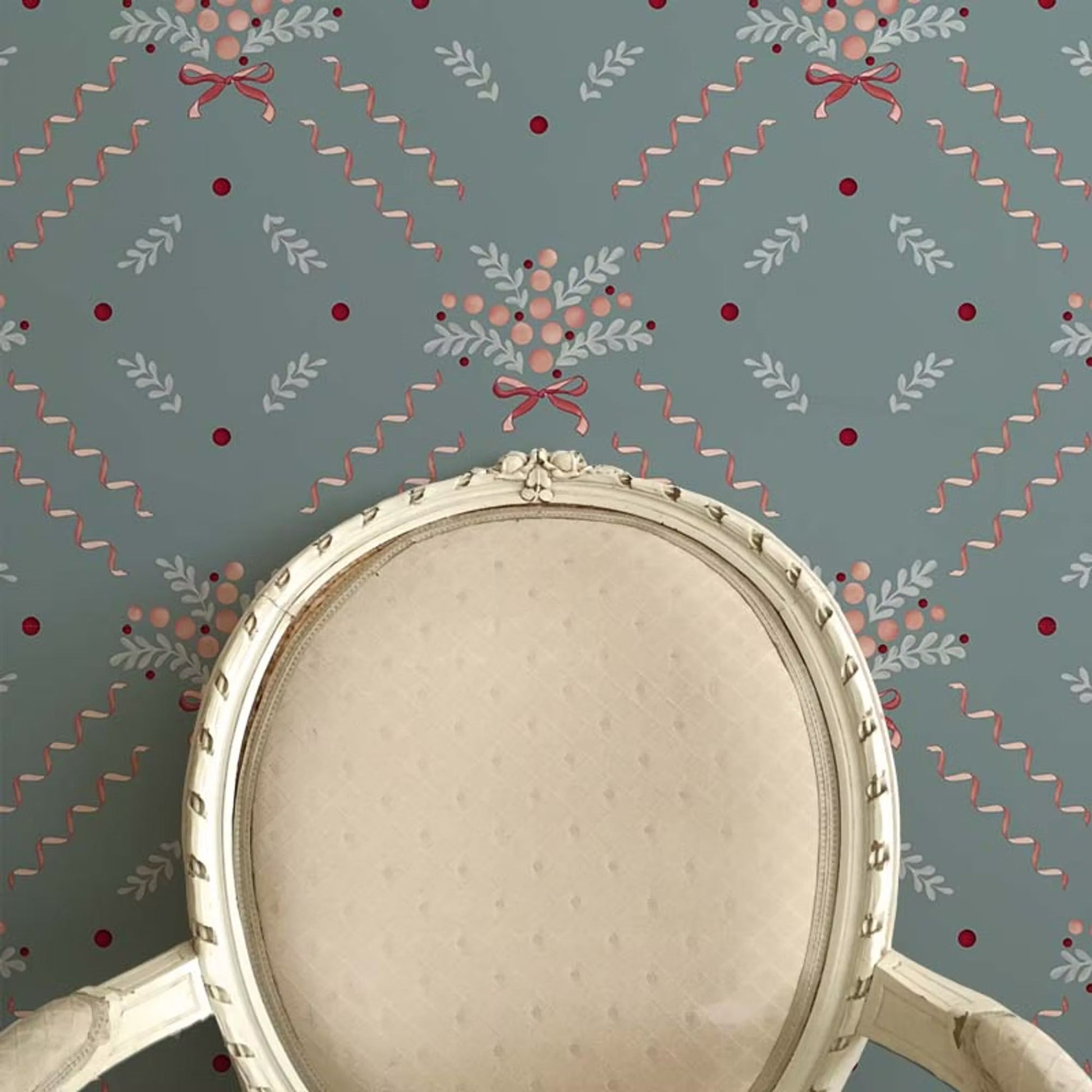 Berries and Bows Wallpaper - Blue - Ottoline - W/BB/101/2 - Premier Wallcovering