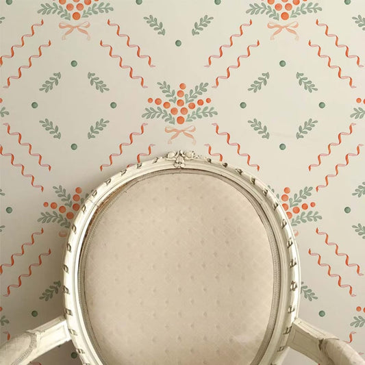 Berries and Bows Wallpaper - White - Ottoline - W/BB/101/1 - Premier Wallcovering