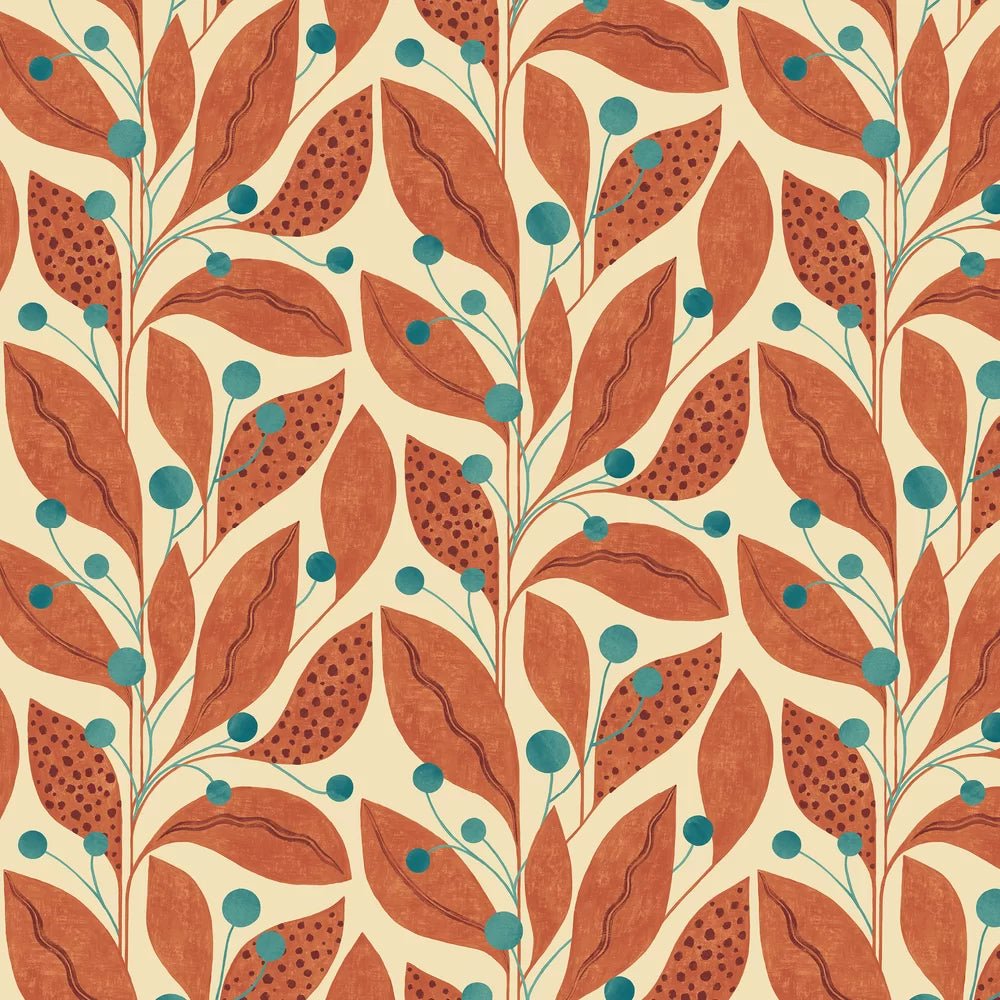 Berry Dot Wallpaper - Rust & Teal - Ohpopsi - GRA50134W - Premier Wallcovering