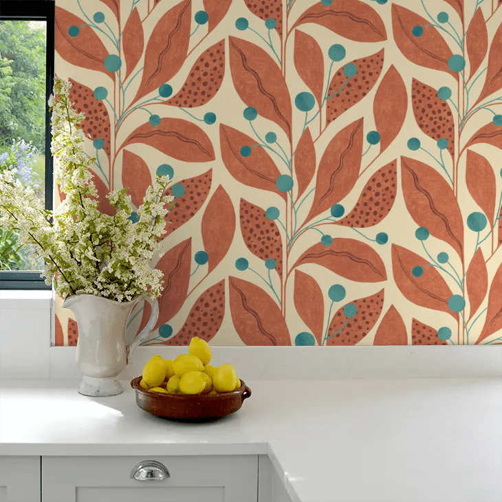 Berry Dot Wallpaper - Rust & Teal - Ohpopsi - GRA50134W - Premier Wallcovering