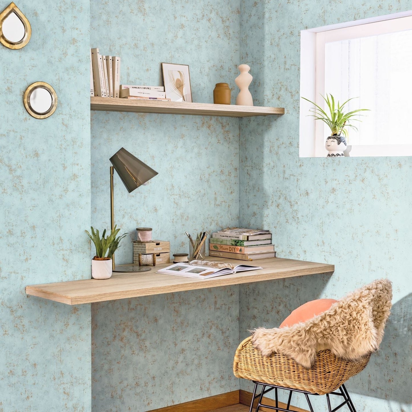 Beton Uni Wallpaper - Bleu Topaze - Caselio - 101496250 - Premier Wallcovering