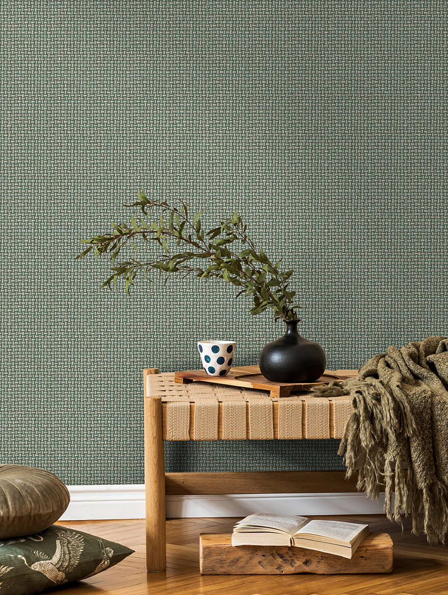 Biderbost Weave Wallpaper - Teal - Holden Décor - 91603 - Premier Wallcovering