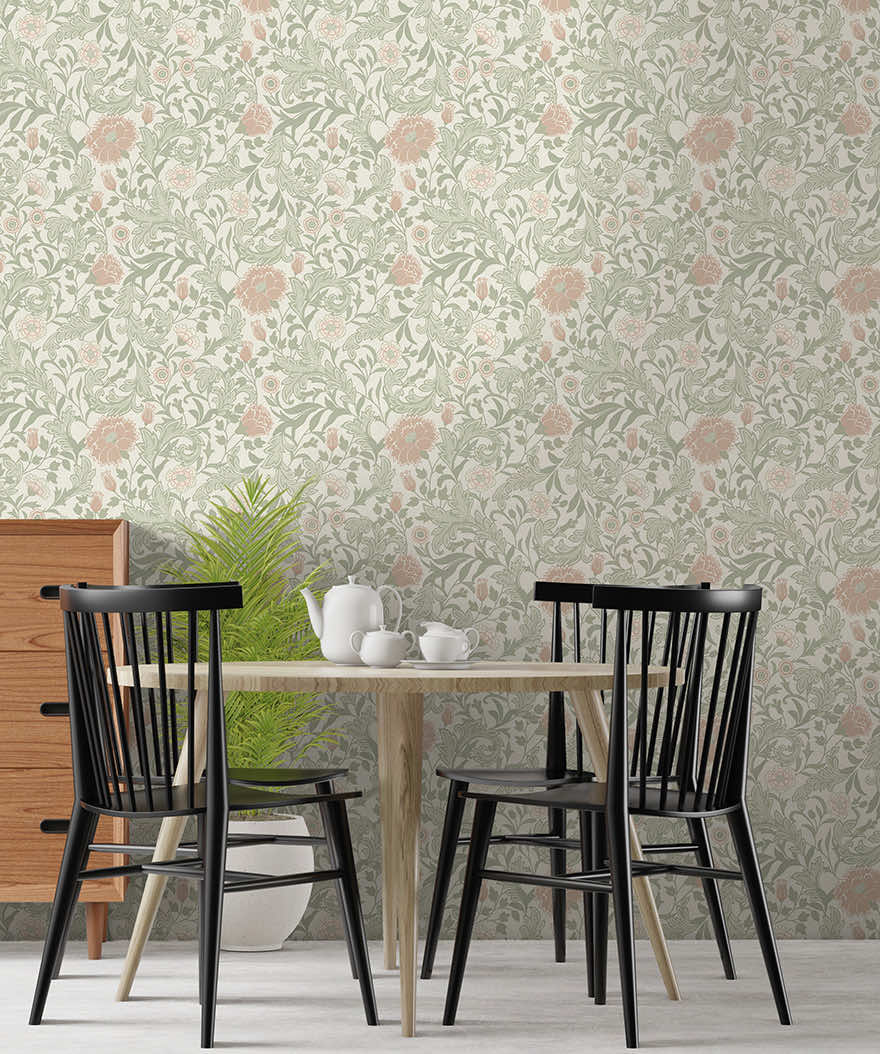 Bilbury Wallpaper - Sage/Coral - Holden Décor - 36301 - Premier Wallcovering