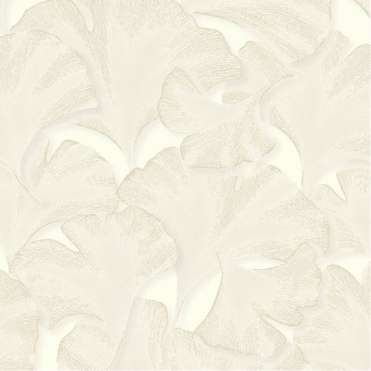 Biloba Ginkgo Wallpaper - Blanc Neige - Casadeco - 86240101 - Premier Wallcovering