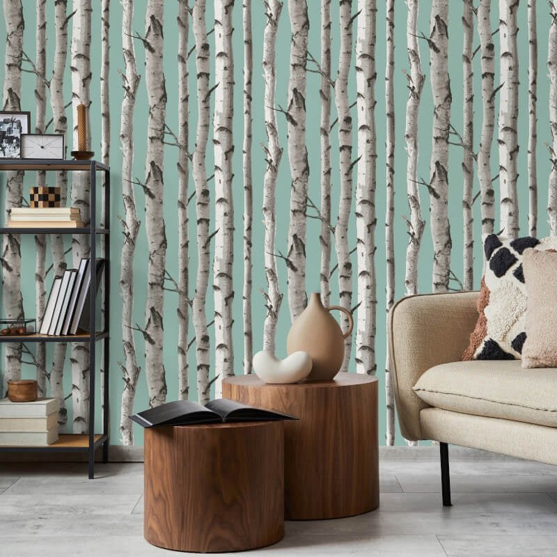Birch Trees Wallpaper - Blue - Fine Décor - FD43293 - Premier Wallcovering