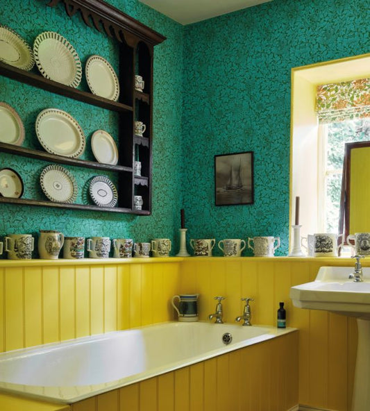 Bird & Anemone Wallpaper - Olive/Turquoise - 216958 - Morris & Co - Premier Wallcovering