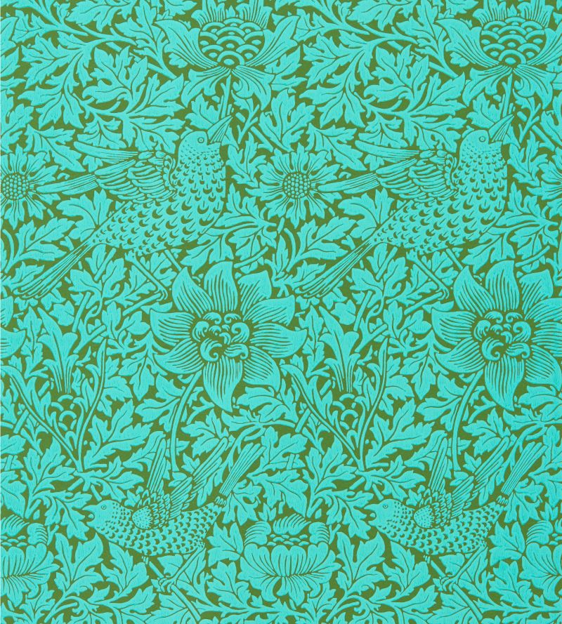 Bird & Anemone Wallpaper - Olive/Turquoise - 216958 - Morris & Co - Premier Wallcovering