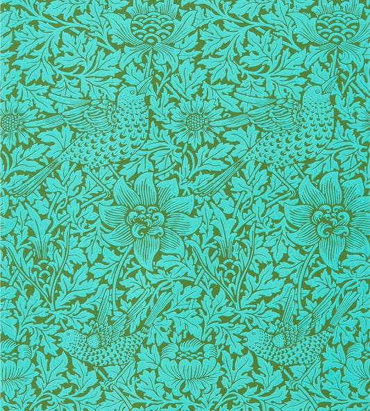 Bird & Anemone Wallpaper - Olive/Turquoise - 216958 - Morris & Co - Premier Wallcovering