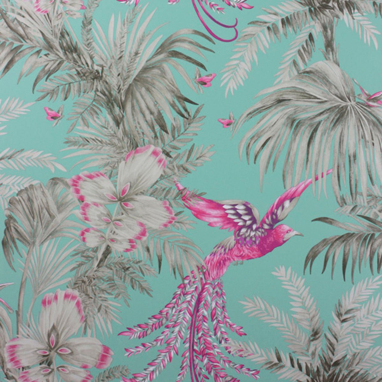 Bird Of Paradise Wallpaper - Fuchsia/Taupe/Jade - Matthew Williamson - W6655-07 - Premier Wallcovering