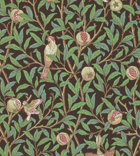 Bird & Pomegranate Wallpaper - Charcoal/Sage - 212537 - Morris & Co - Premier Wallcovering