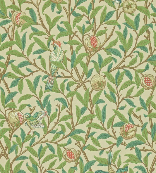 Bird & Pomegranate Wallpaper - Bayleaf/Cream - 212539 - Morris & Co - Premier Wallcovering