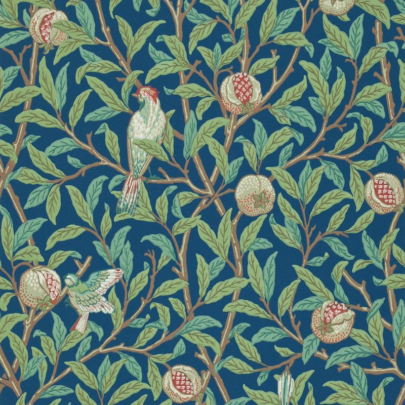 Bird & Pomegranate Wallpaper - Blue/Sage - Morris & Co - 216454 - Premier Wallcovering